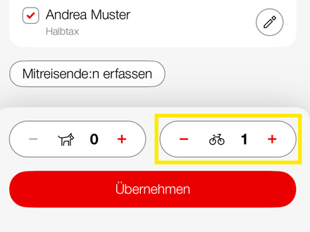 SBB-App Anzahl Velos Schritt 2