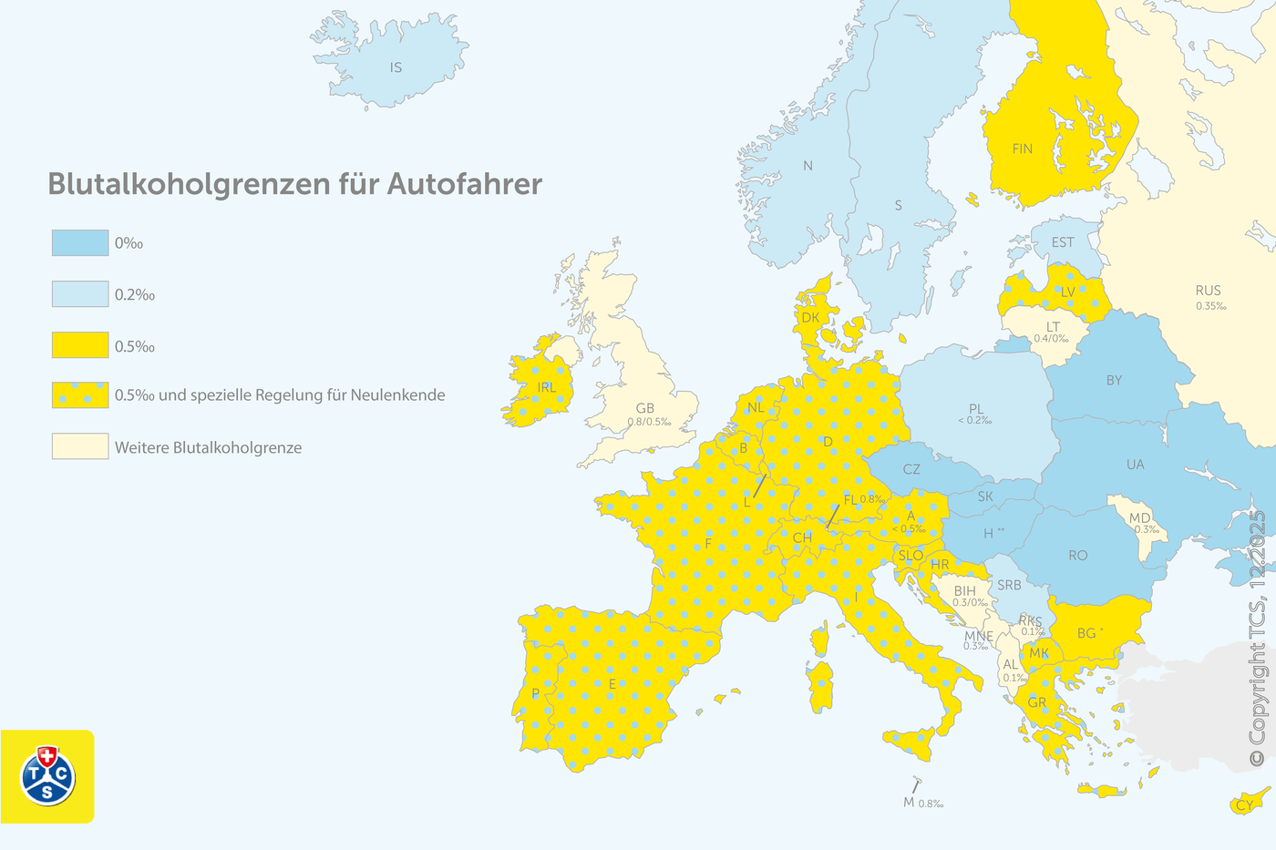 Blutalkoholgrenzen für Autofahrer