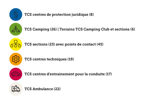 Légende sites TCS en Suisse